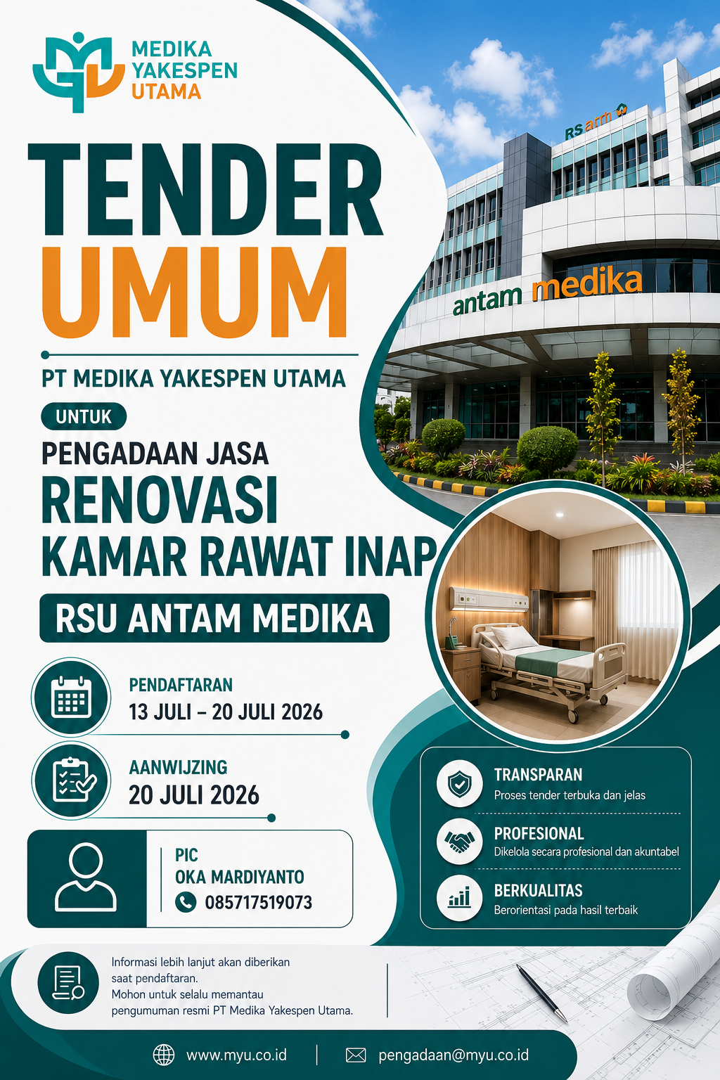 LELANG PENGADAAN JASA RENOVASI KAMAR RAWAT INAP RSU ANTAM MEDIKA 