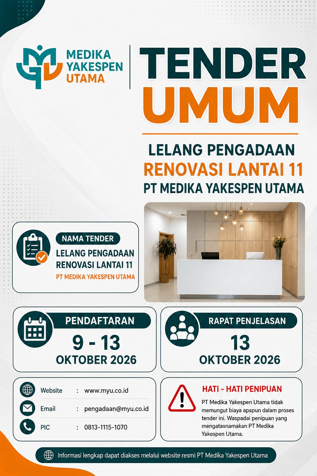 LELANG PENGADAAN RENOVASI LANTAI 11 PT MEDIKA YAKESPEN UTAMA